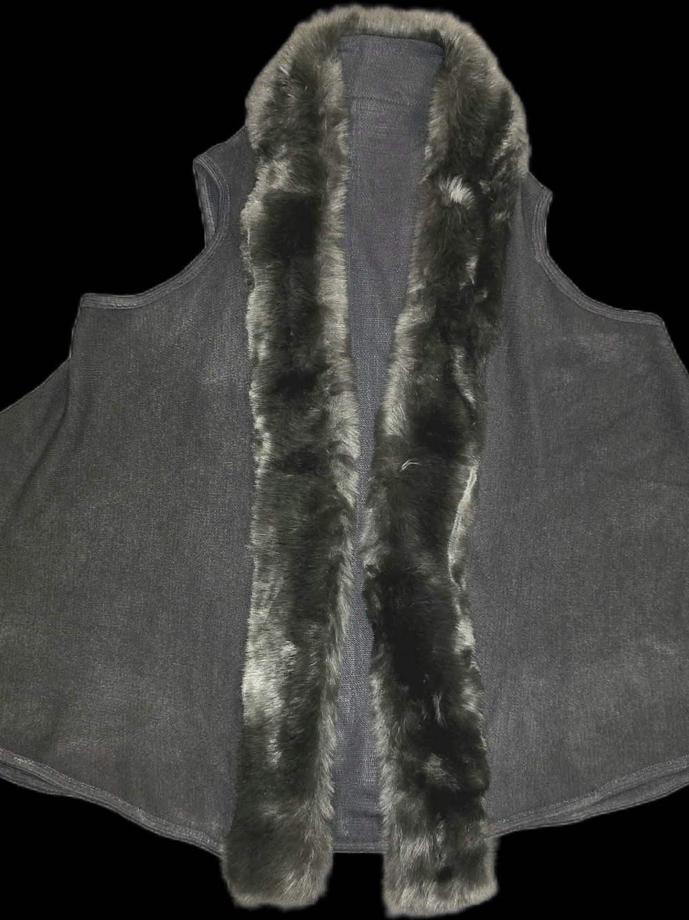 Source Unknown Grey Faux Fur Trimmed Cape Vest